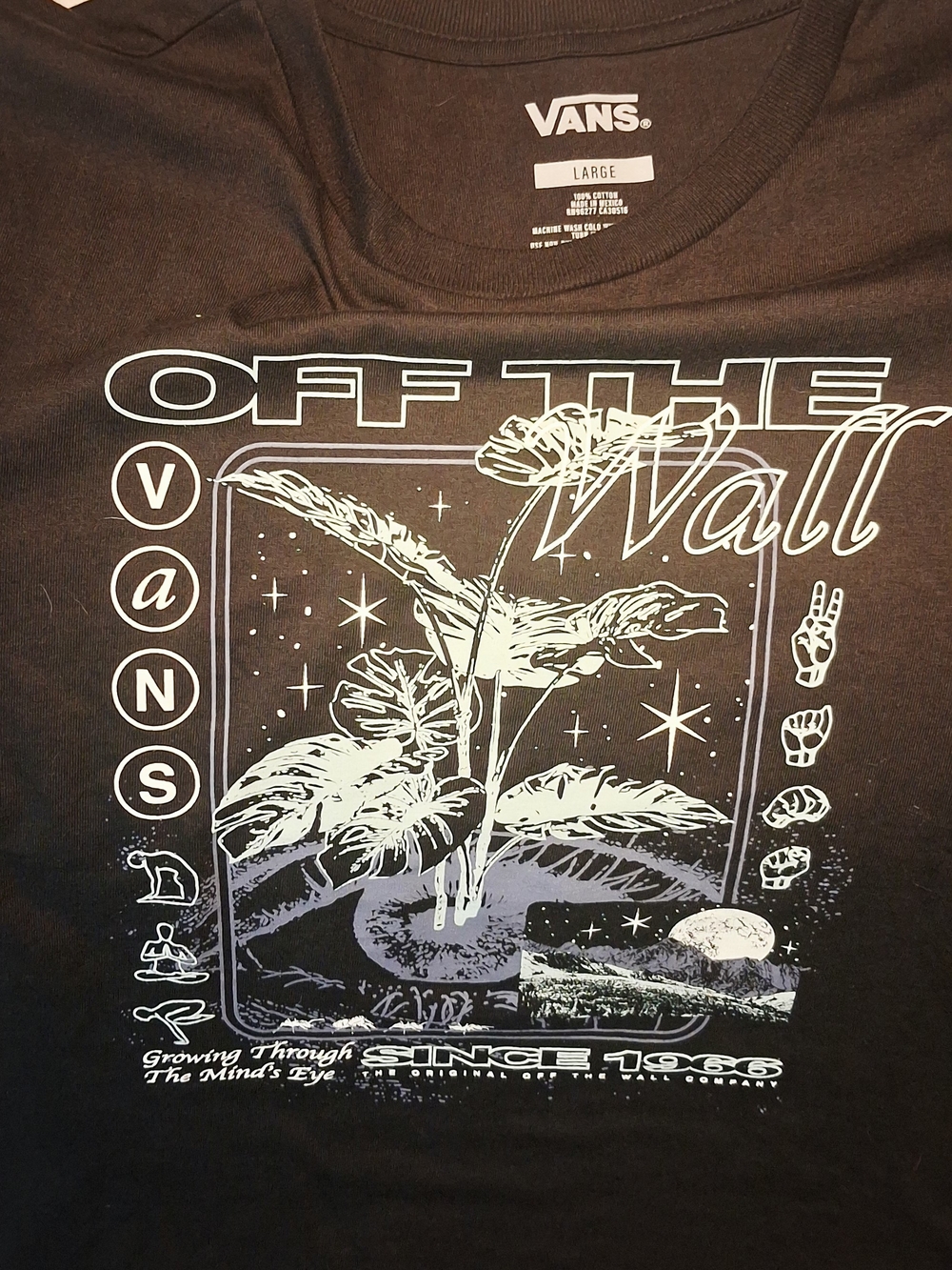 Vans Black Short-Sleeve Tee with White Botanical 'Off The Wall' Graphic